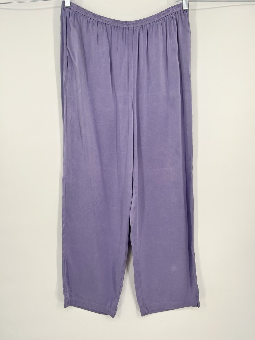 Eileen Fisher Woman Silk Satin Straight Leg Pants 1X Lavender Pull On Pockets